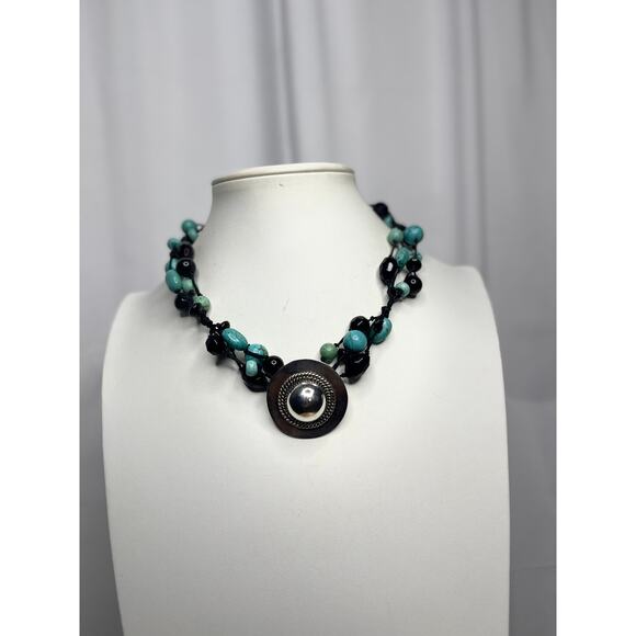 Turquoise dyed stone beads beaded necklace costume jewelry bohemian western - Picture 3 of 16